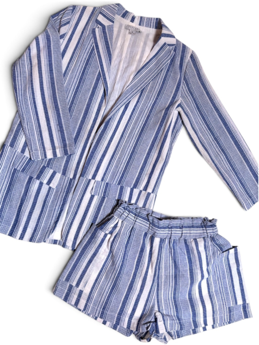 Favlux Blue & White Striped Blazer (M) and Shorts (S) Set